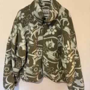 American Eagle Outfitters Olive Floral Teddy Jacket